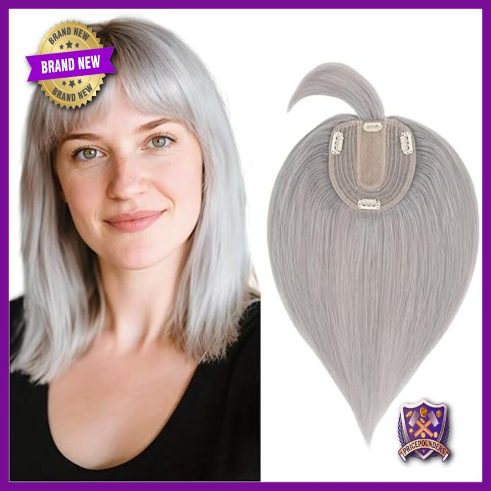 Human Hair Topper with Silk Base, 4 Clips, 6 Inches, for Thinning Hair